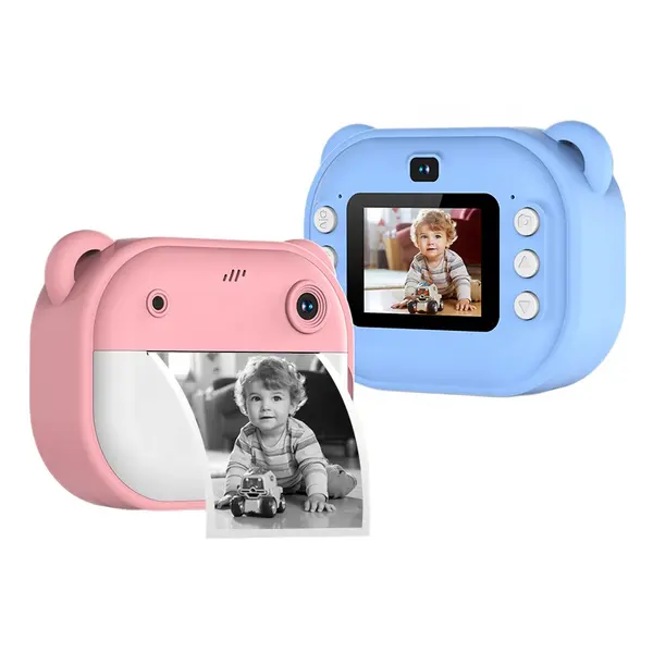 Camera foto video pentru copii cu imprimanta foto instantanee, filtre si jocuri Albastru