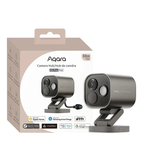 camera inteligenta aqara hub g5 pro, poe, gri cu hub zigbee incorporat