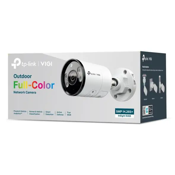Camera IP Bullet TP-Link VIGI InSight S355, 5MP Full-Color, IR 30m si lumina alba 30m, lentila fixa 2.8mm, PoE, H.265+, Smart Detection AI persoane si vehicule, microfon si difuzor, IP67