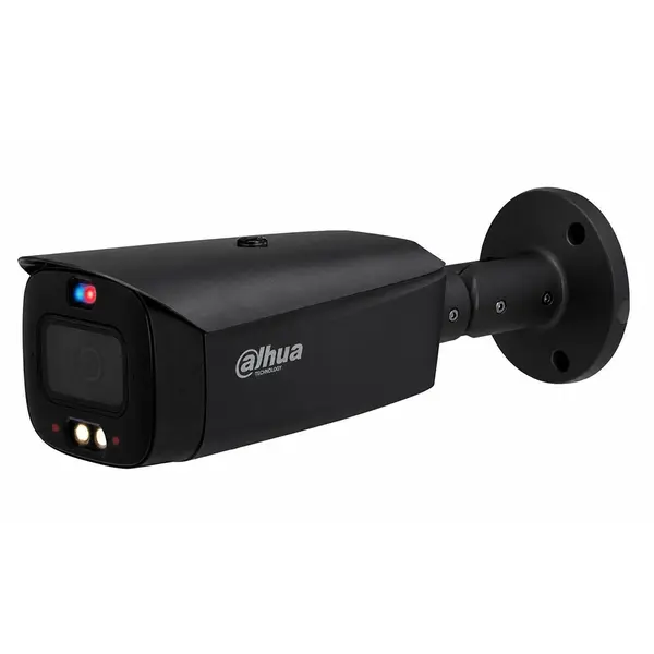 Camera supraveghere exterior IP cu iluminare duala Dahua WizSense Active Deterrence IPC-HFW3549T1-AS-PV-0280B-S5-BLACK, 5MP, lumina alba/IR 30m, 2.8mm, microfon si difuzor, AcuPick, detectie miscare, sirena, slot card, PoE, neagra