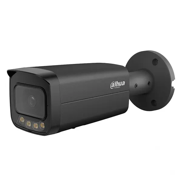 Camera supraveghere exterior IP cu iluminare duala Dahua WizSense IPC-HFW21249T-AS-IL-0280B-BLACK, 12 MP, 2.8 mm, IR/lumina alba 30 m, microfon, alarma, slot card, detectie miscare, PoE, neagra