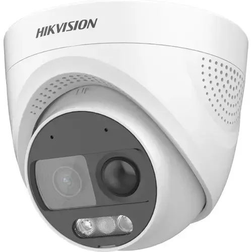 Camera supraveghere exterior Turret PIR Hikvision ColorVu DS-2CE72DF3T-PIRXOS, 2 MP, lumina alba 20 m, 2.8 mm, microfon si difuzor, sirena, detectie miscare, IP67