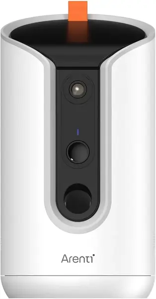 Camera supraveghere interior Arenti PETCAM1T, 2K, 3MP, pentru animale de casa, cu dispenser de boabe, wireless 2.4/5 GHz, microSD max 256GB, detectie miscare si latrat, night vision 10m, audio bidirectional, pan si tilt