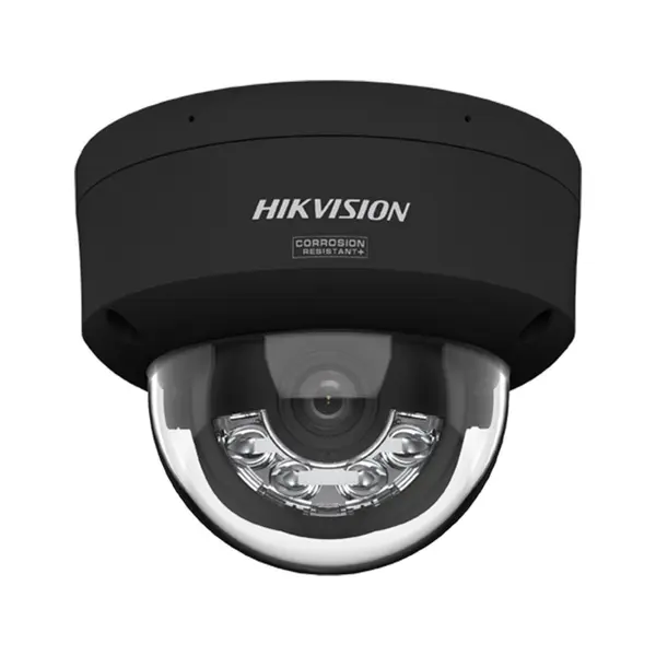 Camera supraveghere IP Dome cu iluminare duala Hikvision ColorVu DS-2CD2147G3-LIS2UY/BK, 4 MP, 2.8 mm, IR/lumina alba 30 m, microfon dual si difuzor, slot card, anti-coroziune, PoE, negru