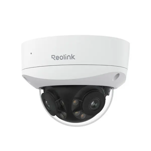 Camera supraveghere IP Dome cu lentila duala Reolink Duo 3V P757, 8+8 MP, 2.8 mm, IR 30 m, 180 grade, microfon si difuzor, night vision color, detectie om/vehicul/animal, timelapse, slot card, sirena, IP67, PoE