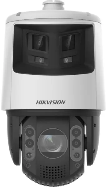 Camera supraveghere IP Hikvision TandemVu Speed Dome 6MP + 4MP AcuSense ColorVu, IR 200m, lumina alba 30m, lentila panoramica 2.8mm + varifocala 5.9-188.8mm, zoom optic 32x, alarma audio-vizuala, Hi-PoE, microSD 256GB - DS-2SE7C432MWG-EB/26(F0)
