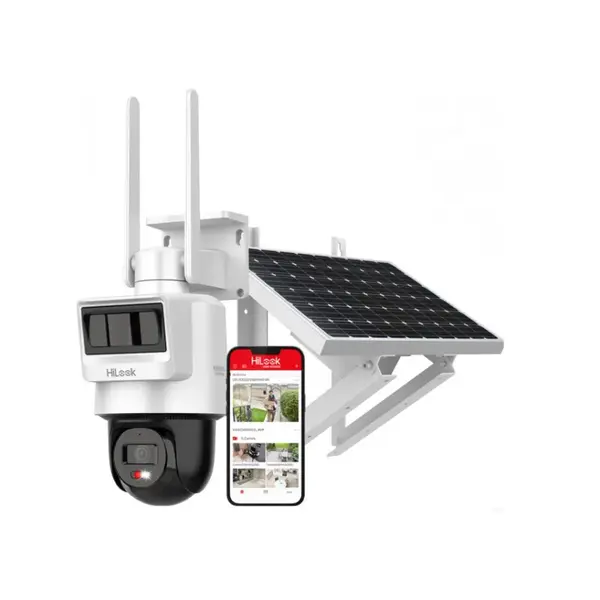Camera supraveghere PTZ rotativa GSM 4G LTE cu panou solar Hikvision HiLook PTZ-N2C400I-K/4G/C05S10, 4 MP, 2.8 mm, 4 G, microfon si difuzor, acumulator 50.76 Wh, IR 30 m, PIR, slot card