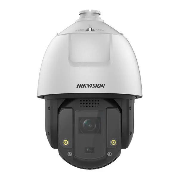 Camera supraveghere rotativa IP PTZ Speed Dome cu lentila duala Hikvision Acusense DS-2DE7S425MW-AEB5, 4 MP, IR 200 m, lumina alba 30 m, 4 mm / 4.5 - 112.5 mm, motorizat, 25x, slot card, PoE