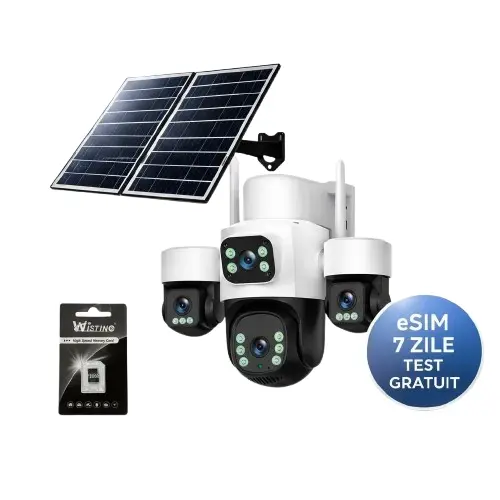 Camera Supraveghere Solara 4G TAGGO Pro Q50, 16MP, 4 Lentile, Dual Solar 20W, eSIM, AI Tracking, PTZ 360 , Full Color, AOV 24 7, 15600mAh