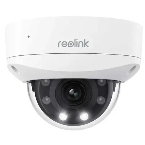 Camera supraveghere video exterior Dome Reolink P437, 4K, Zoom 5X, IR / lumina alba 30 m, PoE, 2.7 mm - 13.5 mm, slot card, microfon, difuzor, detectie persoane / vehicule / animale