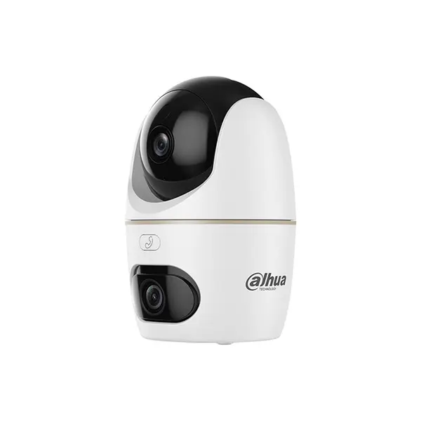Camera supraveghere WiFi interior Dahua H3D‑3F, Dual‑Lens 3 + 3MP, Pan/Tilt 360, WiFi 6 Dual‑Band, Smart Dual Light, Detectie AI persoane si animale, Auto Tracking, Alarma sonora si luminoasa, Microfon si difuzor, H.265, Slot microSD