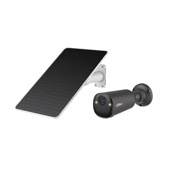 Camera supraveghere wireless 4G cu panou solar si iluminare duala Dahua AOV KIT/BF4CA-4G-0210B-XL/M0508, 4 MP, 2.1 mm, IR/lumina calda 15-20 m, PIR 12 m, acumulator, difuzor, slot card, detectie umana si vehicul