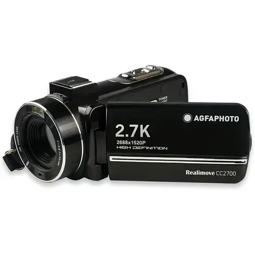 Camera video Agfa CC2700, 2.7 K, HDMI, Panou tactil LCD 3.0 inch, Stabilizator electronic DIS, Telecomanda, Baterie litiu, Negru