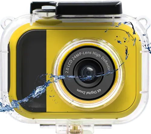 Camera video de actiune Lamtech LAM112013 2in1, 24MP, Full HD, Ecran IPS 2inch, Zoom digital 4X, Carcasa Waterproof (Galben)