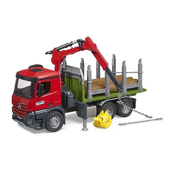 Camion cu macara si 3 lemne Bruder Mercedes Benz Arocs