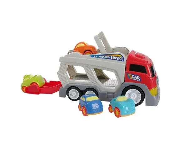 Camion platforma cu 4 masinute pentru copii cu lumini, Multicolor, +18 luni