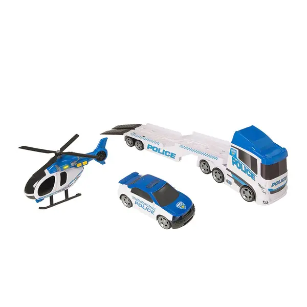 Camion transportator de politie cu masina si elicopter HTI Teamsterz XL 69 cm