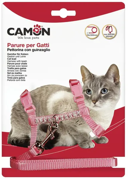 CAMON Ham cu lesă pentru pisici, nailon şi ştrasuri 10mm/140cm, diverse culori