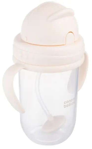 Cană anti-vărsare cu pai și mânere Canpol - 270 ml, crem