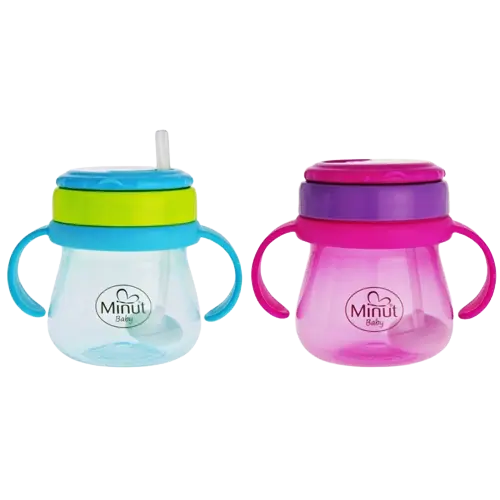 Cana anticurgere cu pai mobil 6+ Baby, 250ml, Minut