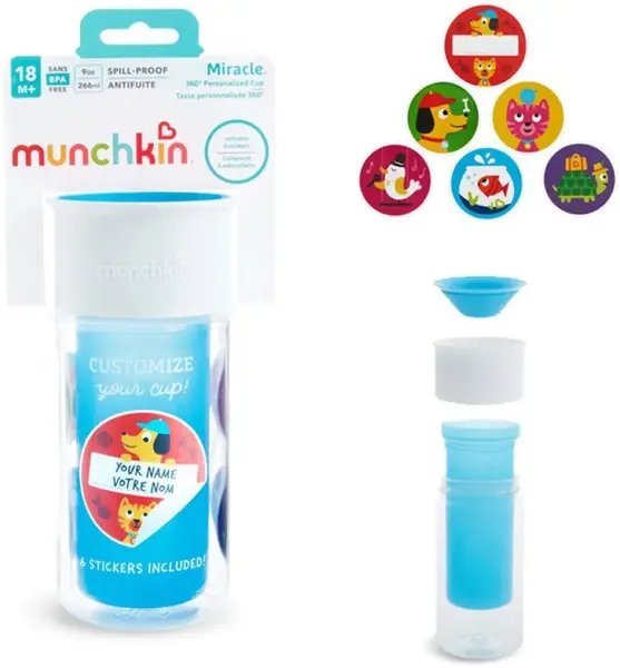 Cana cu autocolante Munchkin - Blue, 266 ml