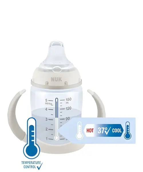 Cana cu cioc din silicon Nuk First Choice 150 ml 6-18 luni Disney gri