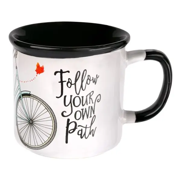 Cana cu imprimeu bicicleta,ceramica,alb,330 ml