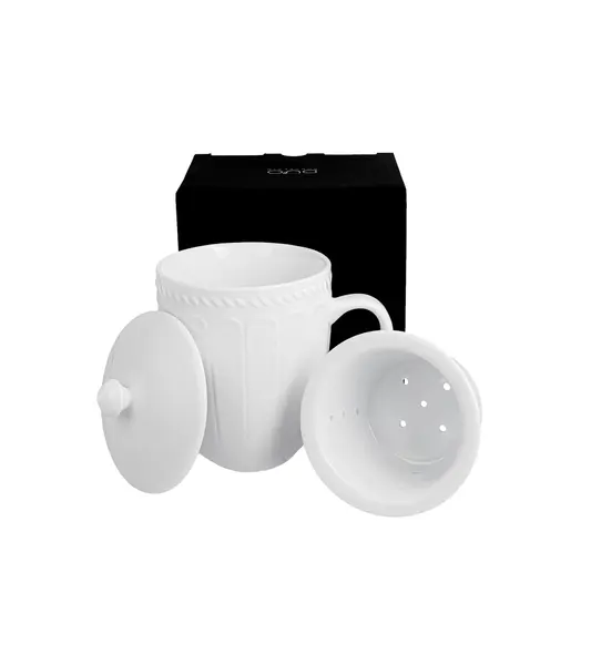 Cana cu infuzor ceramic si capac, 360ml, TWILIGHT, alba