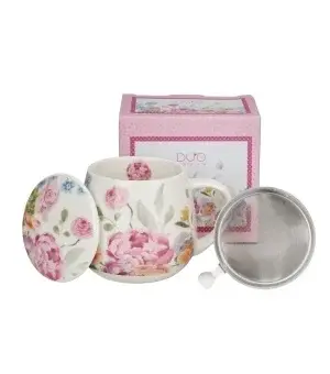 Cana cu infuzor si capac, 430 ml, model floral JUNE