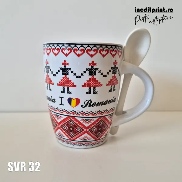 Cana cu lingurita I love Romania SVR32 10.5 cm