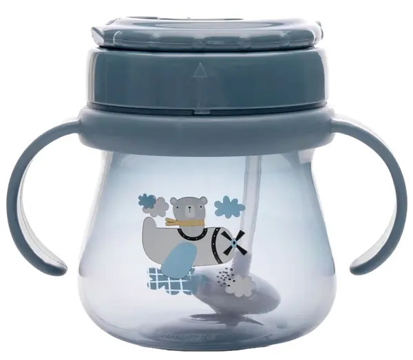 Cană cu mânere și pai Lorelli My Friend - 250 ml, Cameo Blue