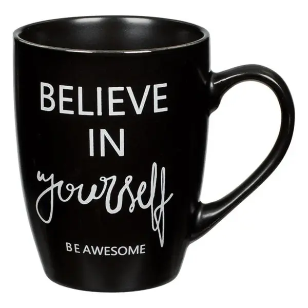 Cana cu mesaj motivational si aspect mat,portelan,negru,370 ml