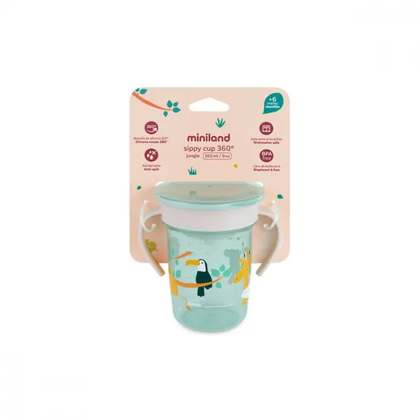 Cana de tranzitie, antiscurgere Miniland Jungle 270 ml