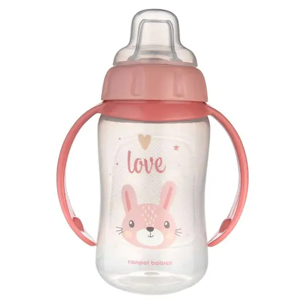 Cana de tranzitie cu duza silicon si manere Canpol 6 luni + 320 ml Roz