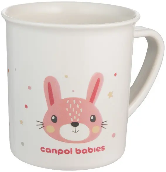 Cană din plastic cu mâner Canpol - Cute Animals, 170 ml, roz
