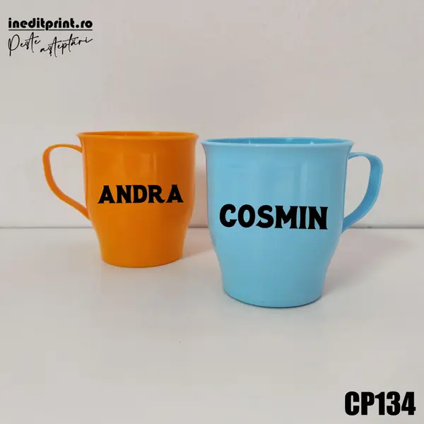 Cana din plastic personalizata cu nume CP134 Albastru