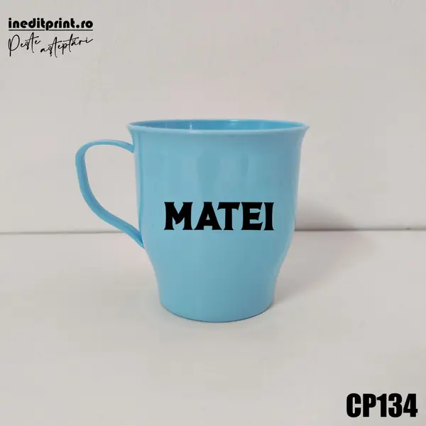 Cana din plastic personalizata cu nume personalizare fata CP179 Albastru