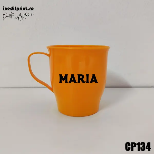 Cana din plastic personalizata cu nume personalizare fata CP179 Portocaliu