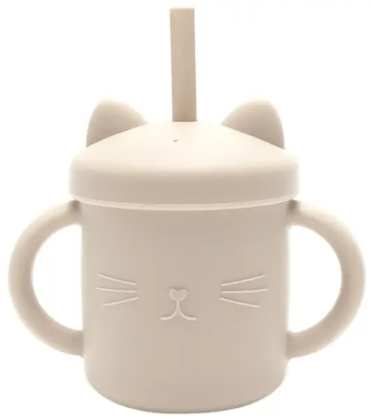 Cană din silicon cu mânere și pai Lorelli - Natural, Beige