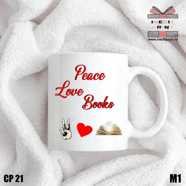 Cana Peace, Love, Books CP21 Interior si toartă vișinie