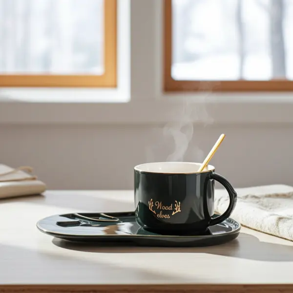 Cana pentru cappuccino și ceai Morello - Wood Elves, cu farfurioară și linguriță 250 ml, Gri