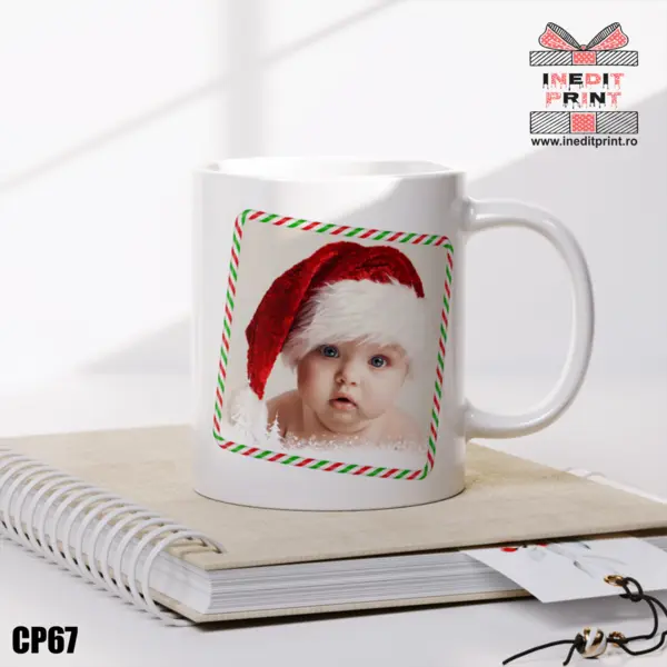 Cana personalizata Christmas tree CP67 Interior si toartă roz