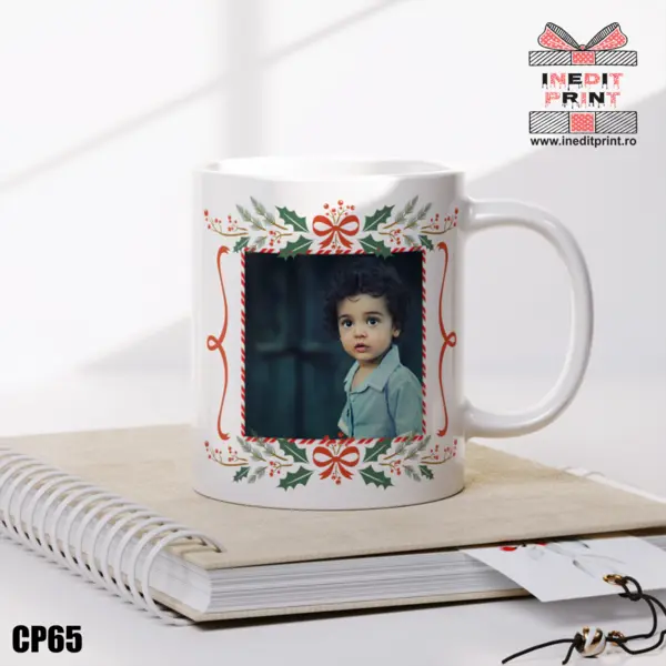 Cana personalizata Craciun poza și text CP65 Alb
