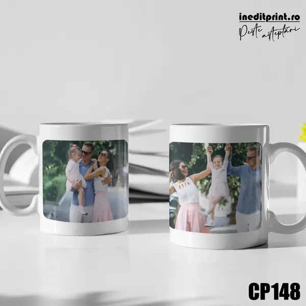 Cana personalizata cu 2 poze CP148 Termosensibila rosie