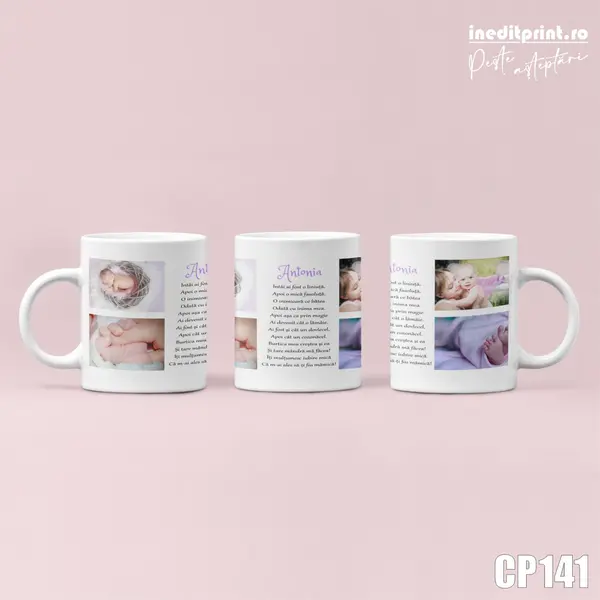 Cana personalizata cu 4 poze si text CP141 Termosensibila neagra
