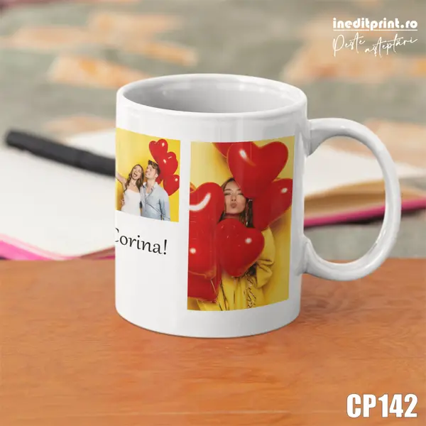 Cana personalizata cu 4 poze si text CP142 Termosensibila neagra