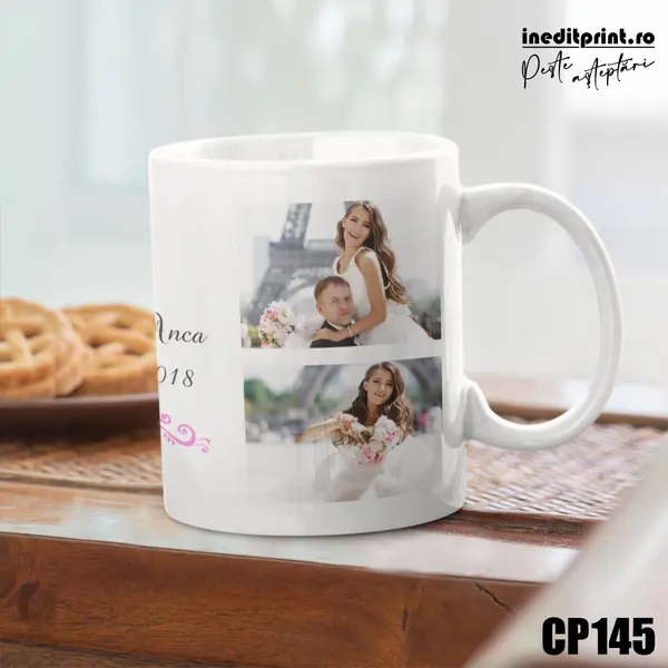 Cana personalizata cu 4 poze si text CP145 Termosensibila albastra