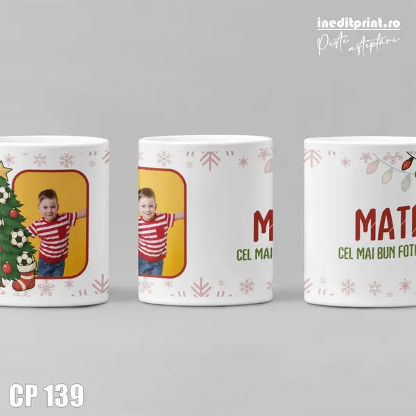 Cana personalizata de Craciun pentru fotbalisti CP139 Termosensibila albastra