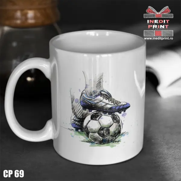 Cana personalizata Fotbal CP69 Interior si toartă portocalie