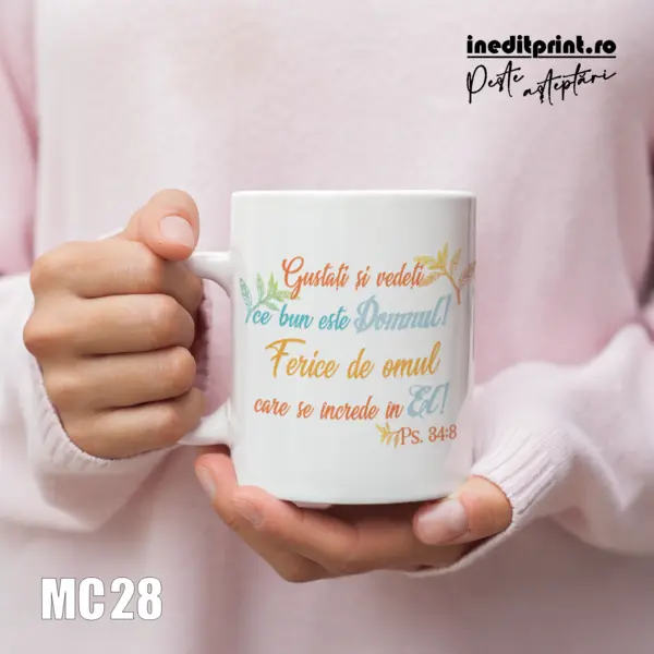 Cana personalizata Nume + verset Psalmii 34:8 MC28
